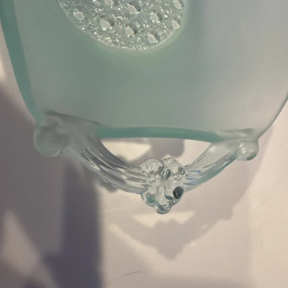 Vintage Depression Glass Green Satin Lancaster Octagon 924 Handled Nappy Bowl